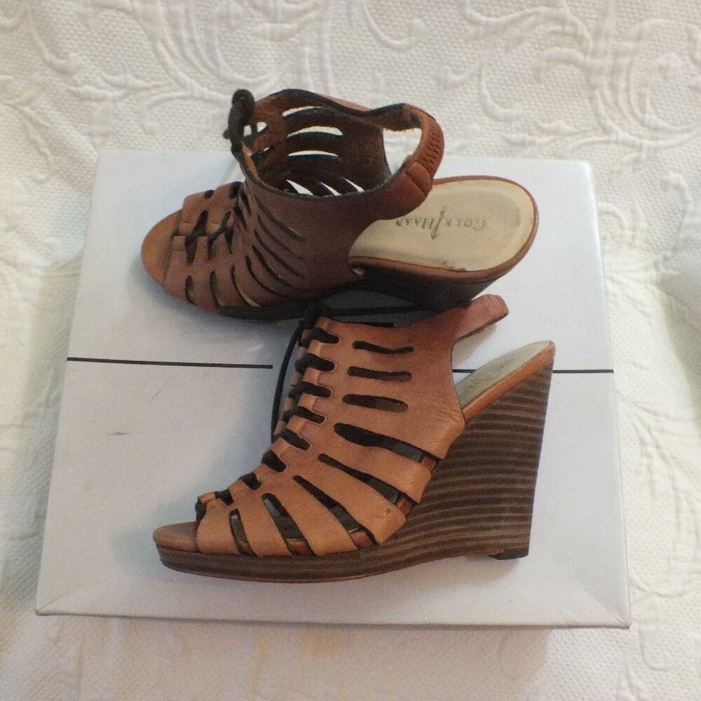 Lace Up Wedge Sandals Light Brown Color Size 5.5B